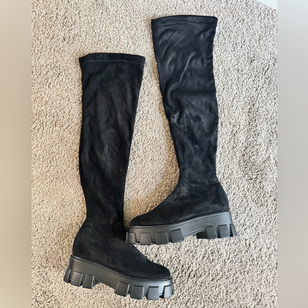 Nasty Gal Black Over-the-Knee Chunky Platform Boots
